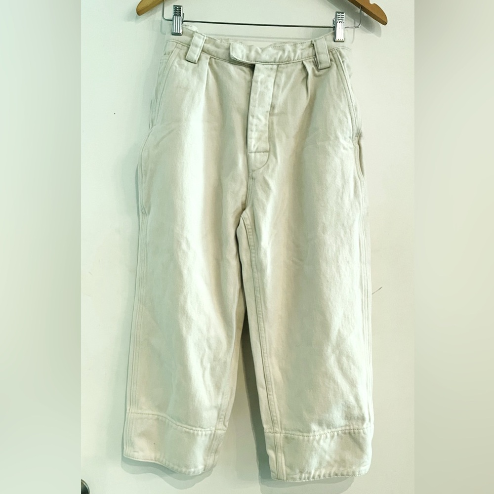 Ecru washed twill wide leg capri Sz M